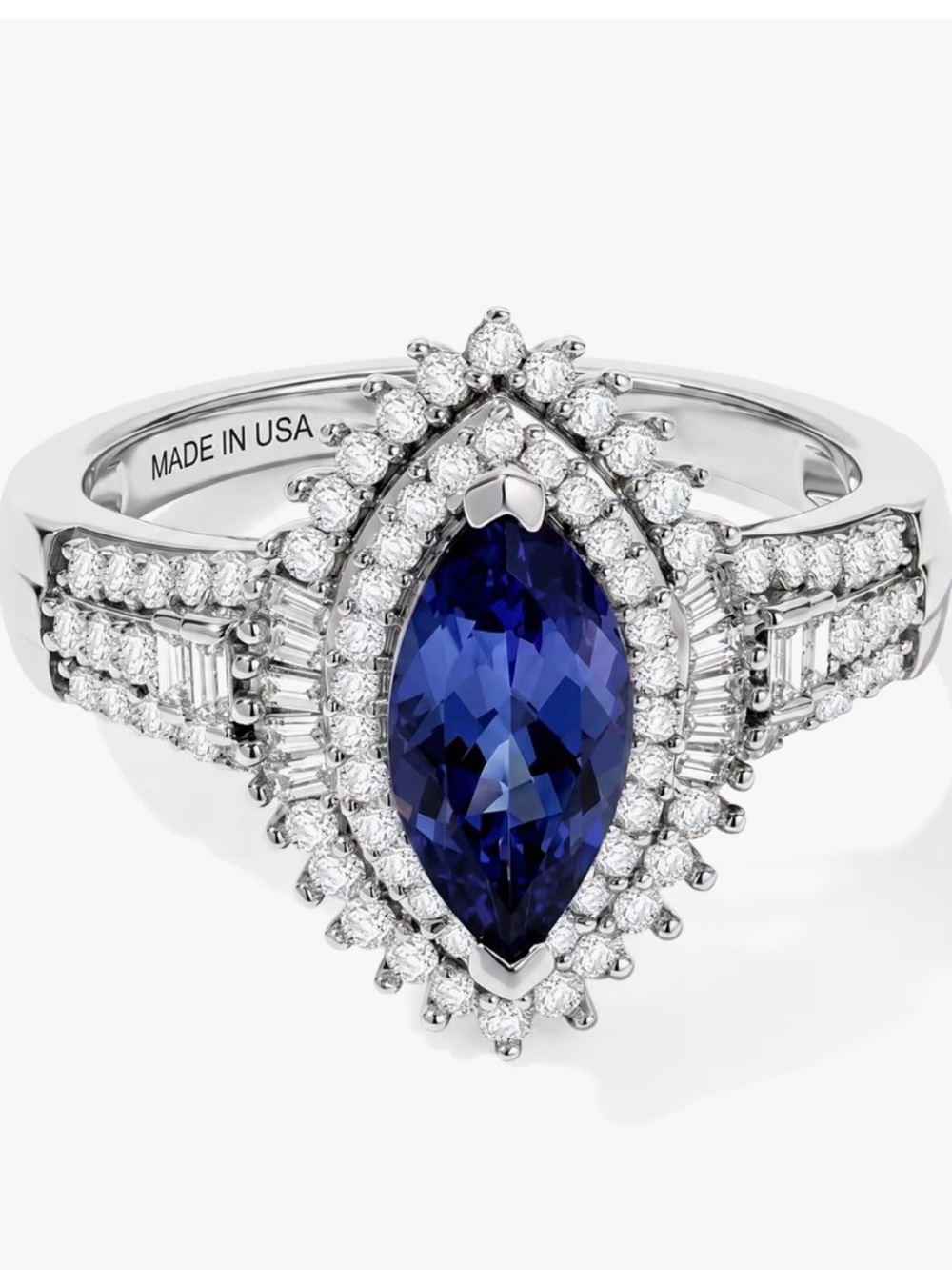 D'Joy Premium Tanzanite/Diamond 1.50 ctw Halo Ring Sterling Silver Size 6 New